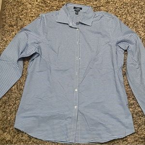 Chaps Blue & White Striped Button Up